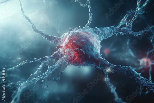 Biology nerve cell with biomedicine concept, 3d rendering photo