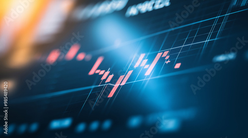 Close-up of downward-trending line graph on digital screen, symbolizing drop in earnings, financial decline visualized with charts and numbers.	