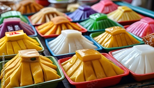 Vibrant Display of Traditional Indonesian Jajan Pasar Snacks for Festive Celebrations photo