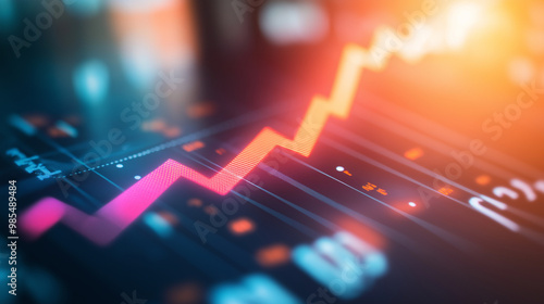 Close-up of downward-trending line graph on digital screen, symbolizing drop in earnings, financial decline visualized with charts and numbers.	