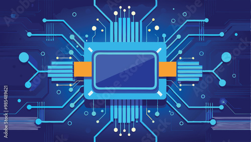 Technology Background with Circuit Board Light Lines and Electronic Elements Vector Illustration