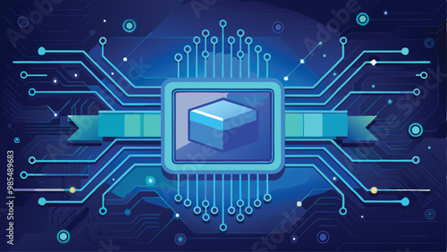 Technology Background with Circuit Board Light Lines and Electronic Elements Vector Illustration