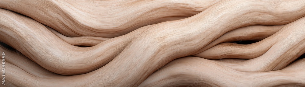 The image is of a long, curvy piece of wood with a brownish color The image is of a long, curvy piece of wood with a brownish color
