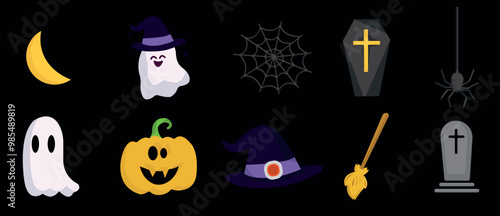 Halloween icon set. Halloween themed vector illustration icons, patterns