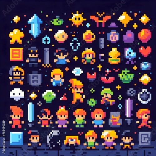  Vibrant Pixel Art Characters and Icons Set