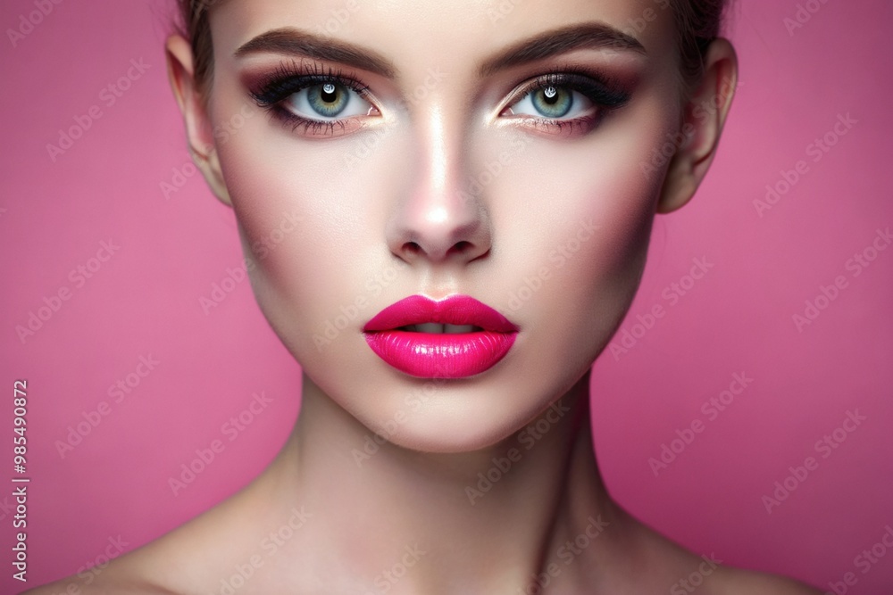 A woman with a pink face and blue eyes A woman with a pink face and blue eyes