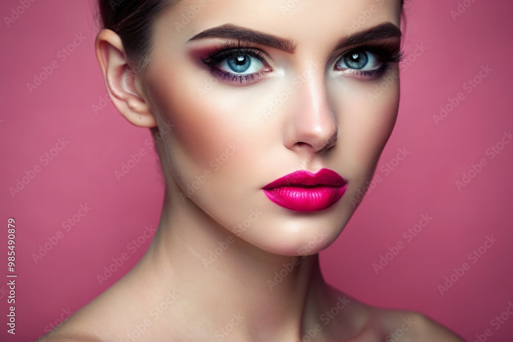 A woman with a pink face and blue eyes A woman with a pink face and blue eyes