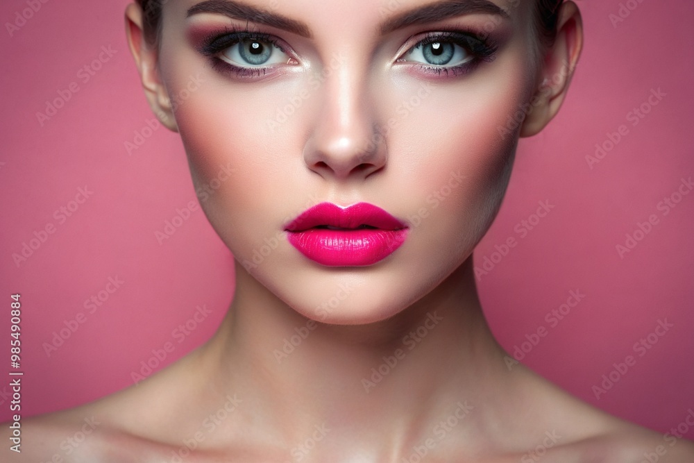 A woman with a pink face and blue eyes A woman with a pink face and blue eyes