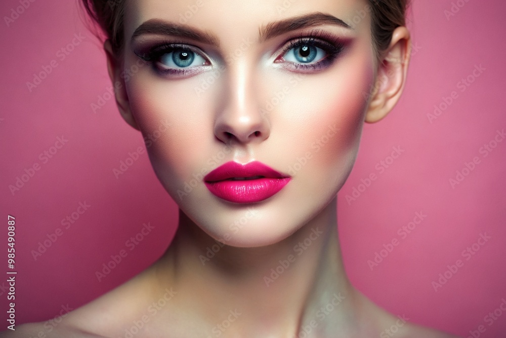 A woman with a pink face and blue eyes A woman with a pink face and blue eyes