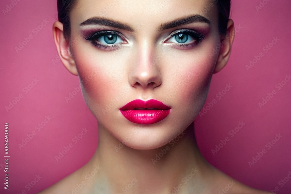 A woman with a pink face and blue eyes A woman with a pink face and blue eyes