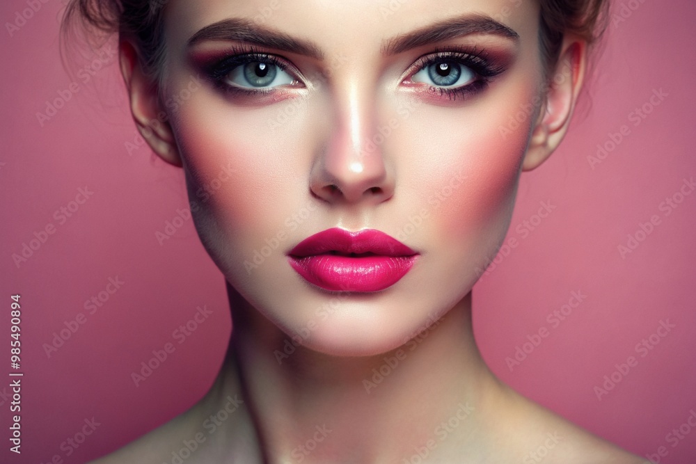 A woman with a pink face and blue eyes A woman with a pink face and blue eyes