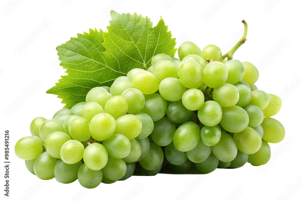 Bunch of green grapes with leaves isolated on transparent background Bunch of green grapes with leaves isolated on transparent background