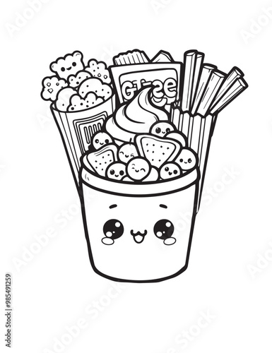 Illustration Coloring draw kawai food sweety nice biscuit black and white version good for kids