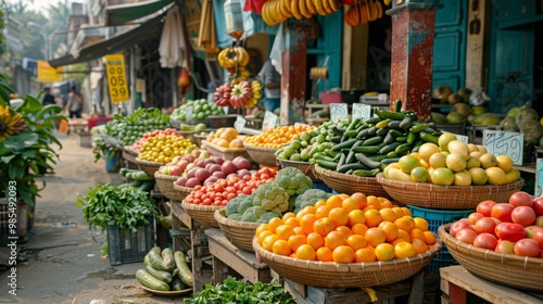 Vibrant Produce Display at an Asian Market