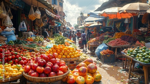 Vibrant Fruits and Vegetables at an African Market