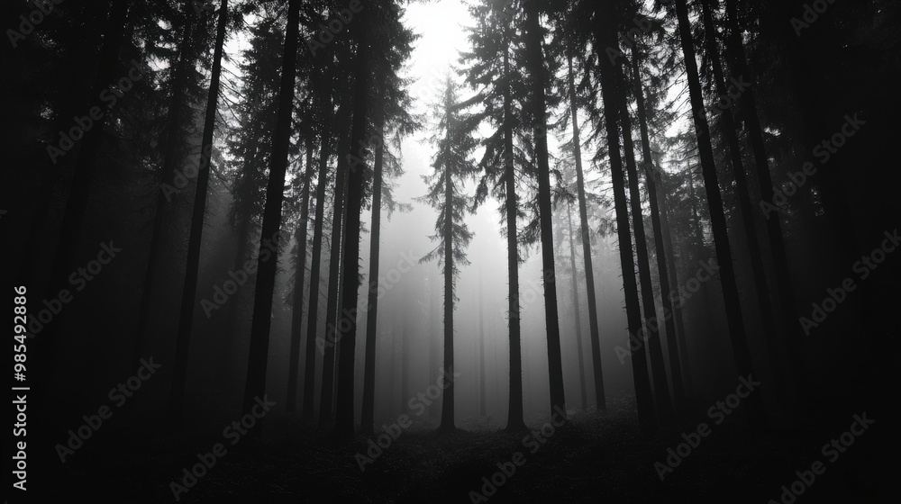 Mysterious forest shrouded in mist, capturing an eerie yet tranquil atmosphere with towering trees and soft light. Mysterious forest shrouded in mist, capturing an eerie yet tranquil atmosphere with towering trees and soft light.