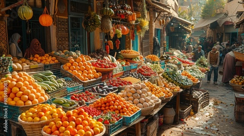 Vibrant Fruit Display in a Moroccan Market