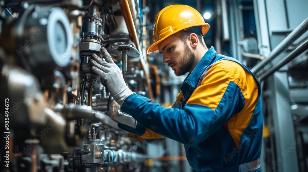 A technician performing routine maintenance on a piece of industrial equipment, ensuring it operates efficiently, A technician performing routine maintenance on a piece of industrial equipment, ensuring it operates efficiently,
