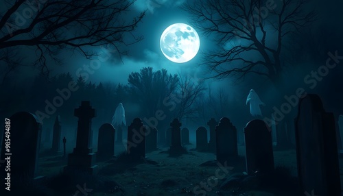 Moonlit Whispers: A Spooky Cemetery