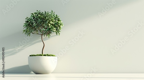 Minimalist 3D Tree in Pot for Modern Decor