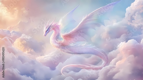 A rainbow-colored dragon soaring through the clouds, symbolizing mythical creatures born from the imagination