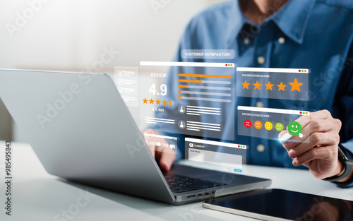 Wallpaper Mural Online customer satisfaction survey service concept. User give Rate service from experience. Consumer give Stars, comment  and feedback review for quality, Business reputation ranking from buyers Torontodigital.ca