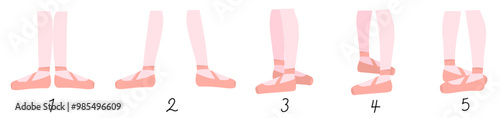クラシックバレエの５つの足のポジションのベクターイラストレーションのセット