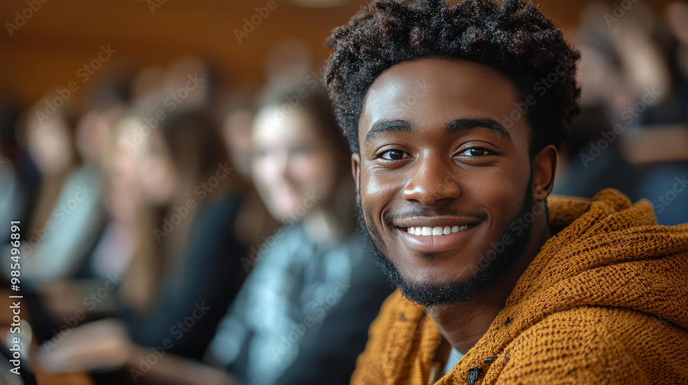 Smiling young man in a classroom setting. Smiling young man in a classroom setting.