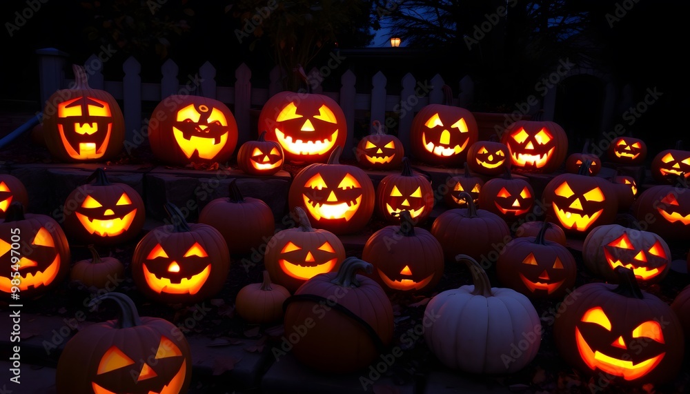 Twilight Glow: Jack-o'-Lanterns in the Garden Twilight Glow: Jack-o'-Lanterns in the Garden