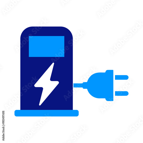 Charging station, blue, electric plug, power connection, eco-friendly, electric vehicle, simple design, voltage symbol, energy flow, plug and play, tech icon, energy station, clean design