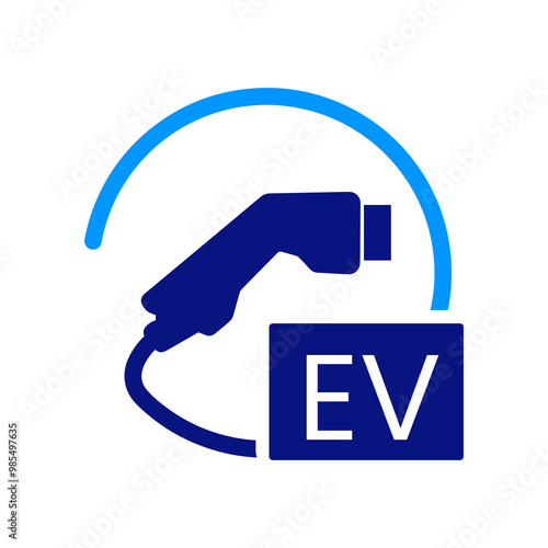 EV charging icon with a blue gradient plug and station symbol, representing electric vehicle power and sustainable energy solutions. Clean design for modern eco-friendly transportation systems.