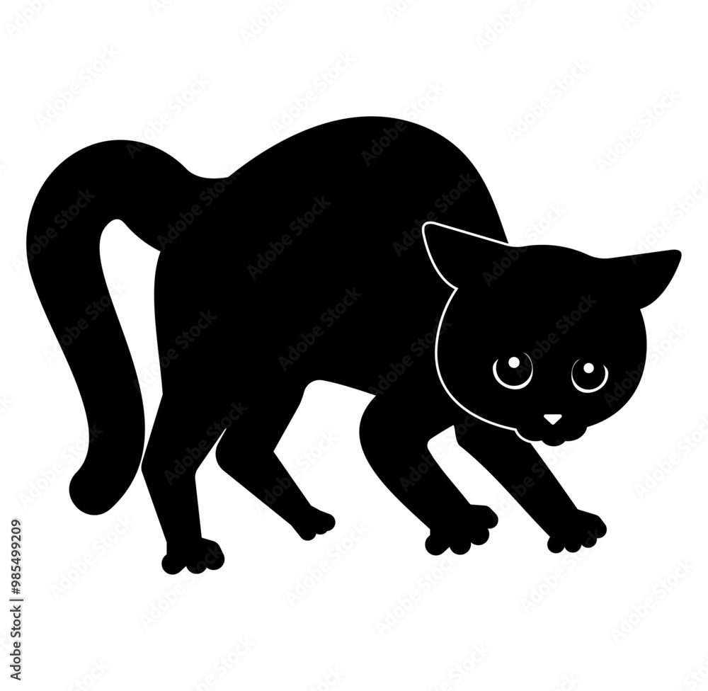 Obraz premium やんのかステップをする黒猫のシルエット