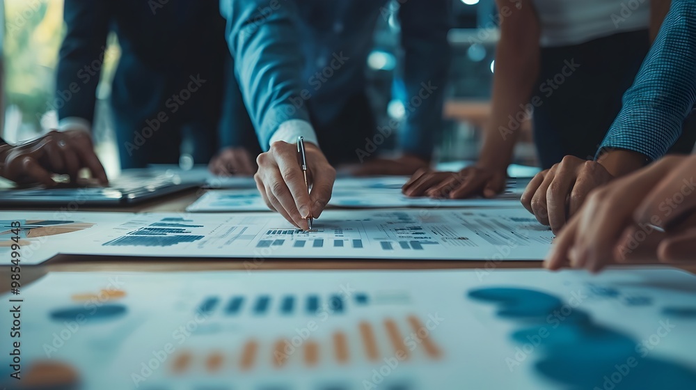 Group of Professionals Analyzing Data on Conference Table for Strategic Planning