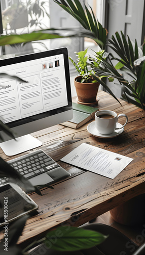 Modern Office Desk with Documents and Laptop