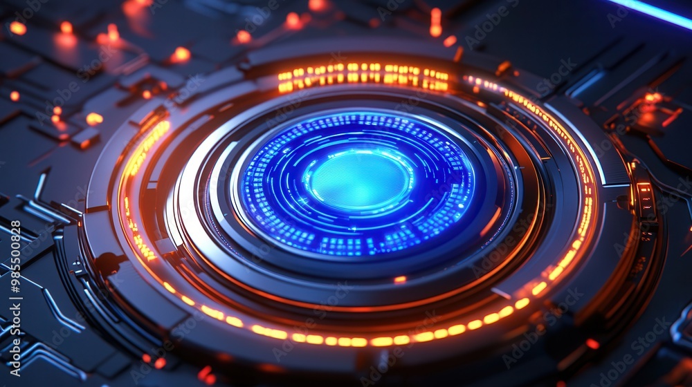 A futuristic design showcasing a glowing blue core surrounded by intricate circuitry, perfect for tech and digital themes. A futuristic design showcasing a glowing blue core surrounded by intricate circuitry, perfect for tech and digital themes.
