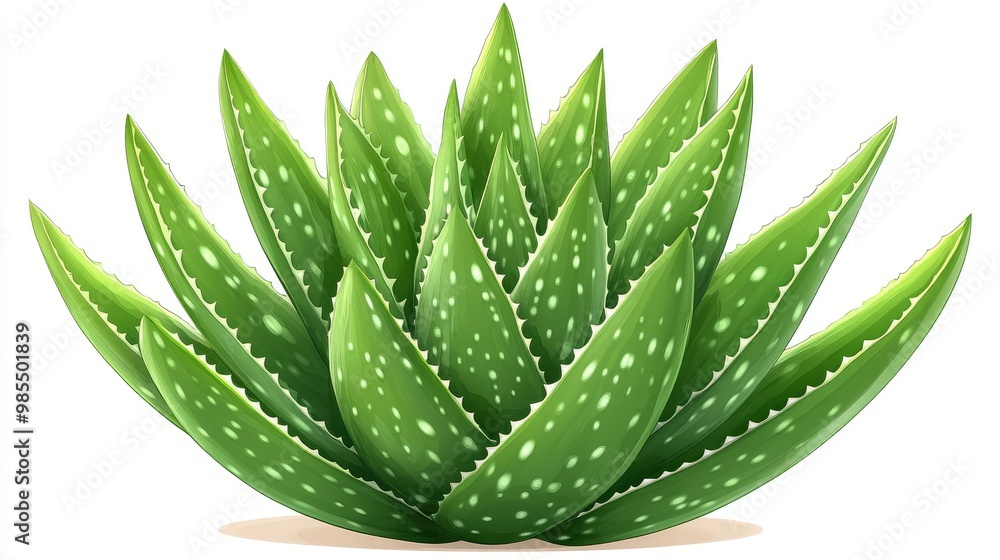 Closeup of a green Aloe Vera plant with white spots on its leaves Closeup of a green Aloe Vera plant with white spots on its leaves