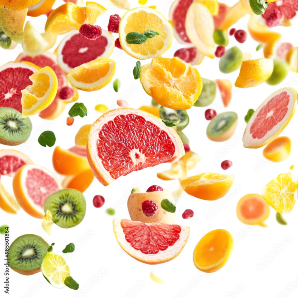 Top view healthy and delicious fruits on the table on white and transparent background. PNG cutout. Top view healthy and delicious fruits on the table on white and transparent background. PNG cutout.
