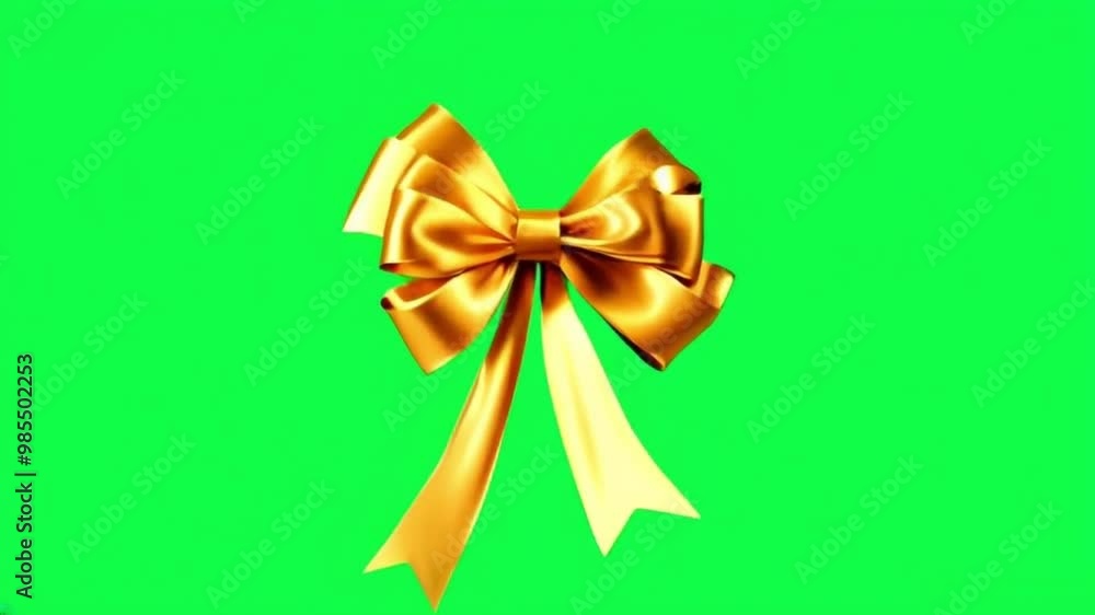 Animation golden bow on green background. Animation golden bow on green background.