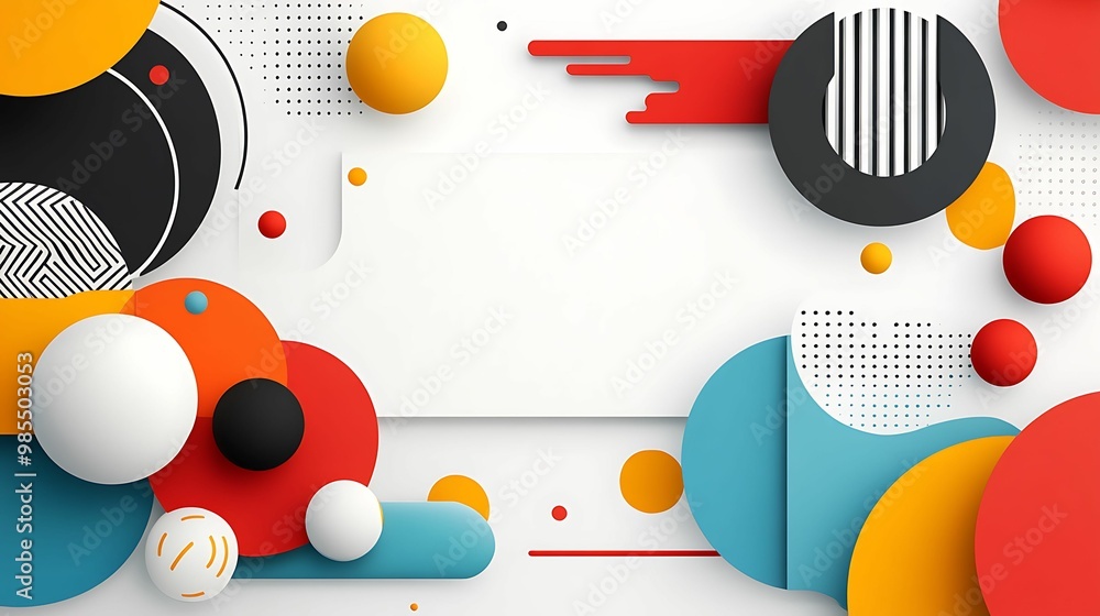 Obraz premium A vibrant abstract design featuring colorful geometric shapes and circles against a minimalist background.