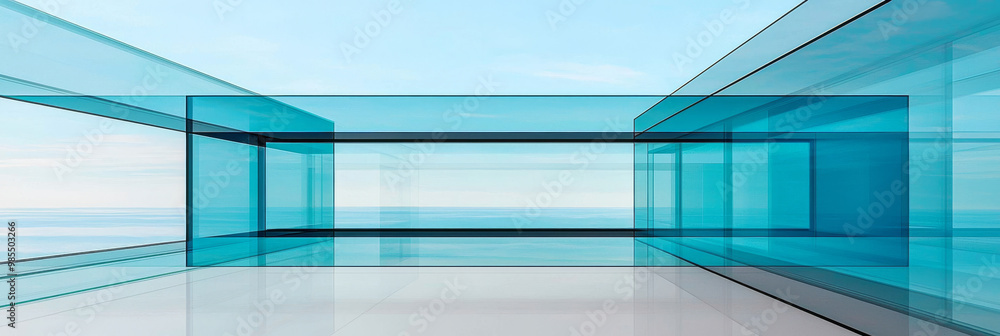 Abstract room with glass walls and a view of the horizon. Abstract room with glass walls and a view of the horizon.