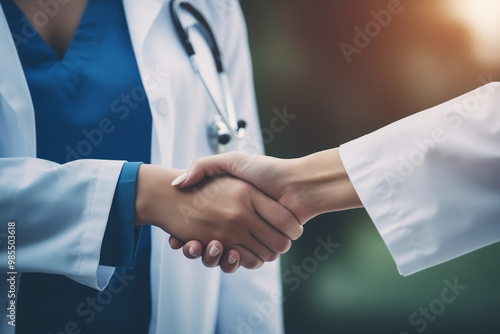 Doctor's hands greeting each other outdoors