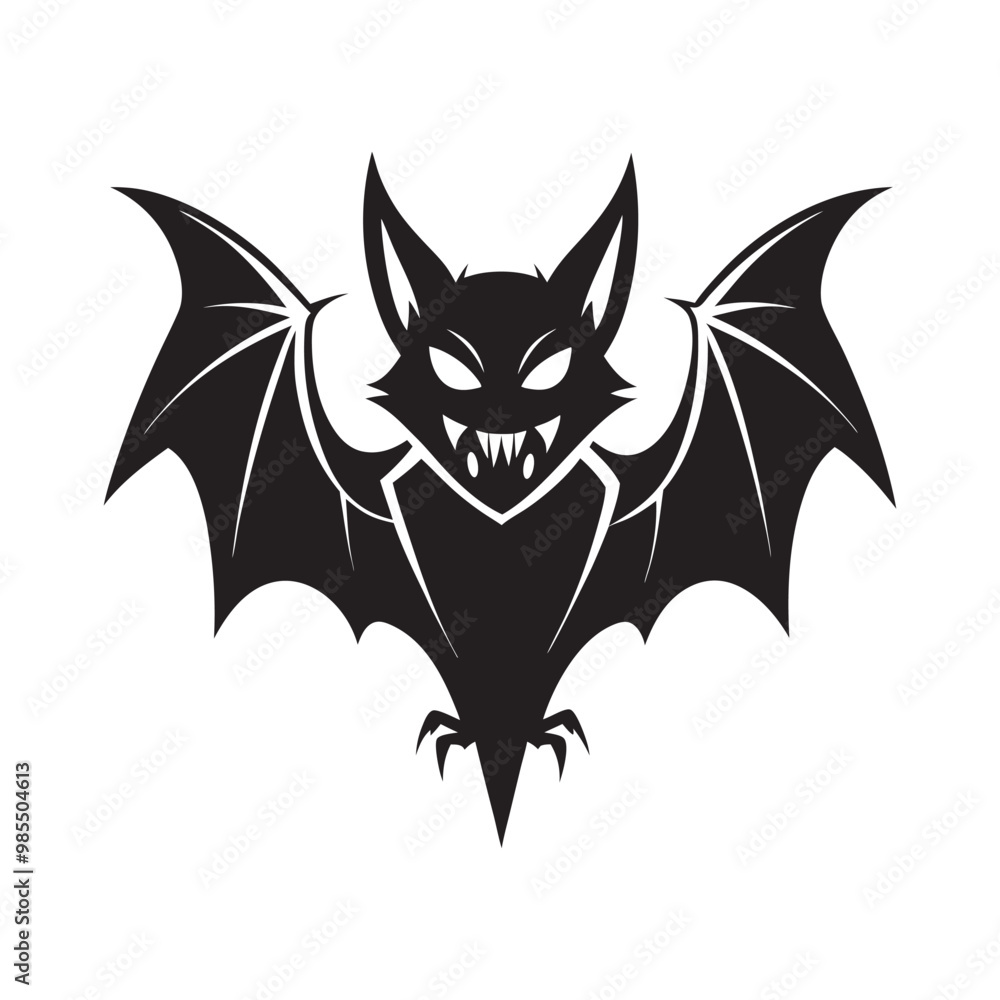Obraz premium Scary Black Bat Vector Illustration for Halloween Design, Spooky Bat Illustration for Halloween Invitations and Posters