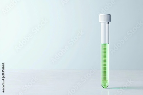 A test tube with neon liquid sitting on a sterile surface, symbolizing genetically engineered substances, showcasing the innovation in biotechnology.