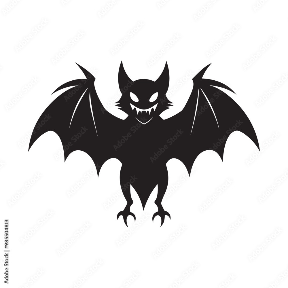 Scary Black Bat Vector Illustration for Halloween Design, Spooky Bat Illustration for Halloween Invitations and Posters Scary Black Bat Vector Illustration for Halloween Design, Spooky Bat Illustration for Halloween Invitations and Posters