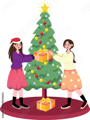 Best Friend celebrating Christmas and New Year, Gift Exchanging