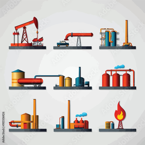 illustrations vector icon for oil and gas industry refinery process and building 

