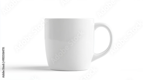 a white ceramic coffee mug on a pure white background.