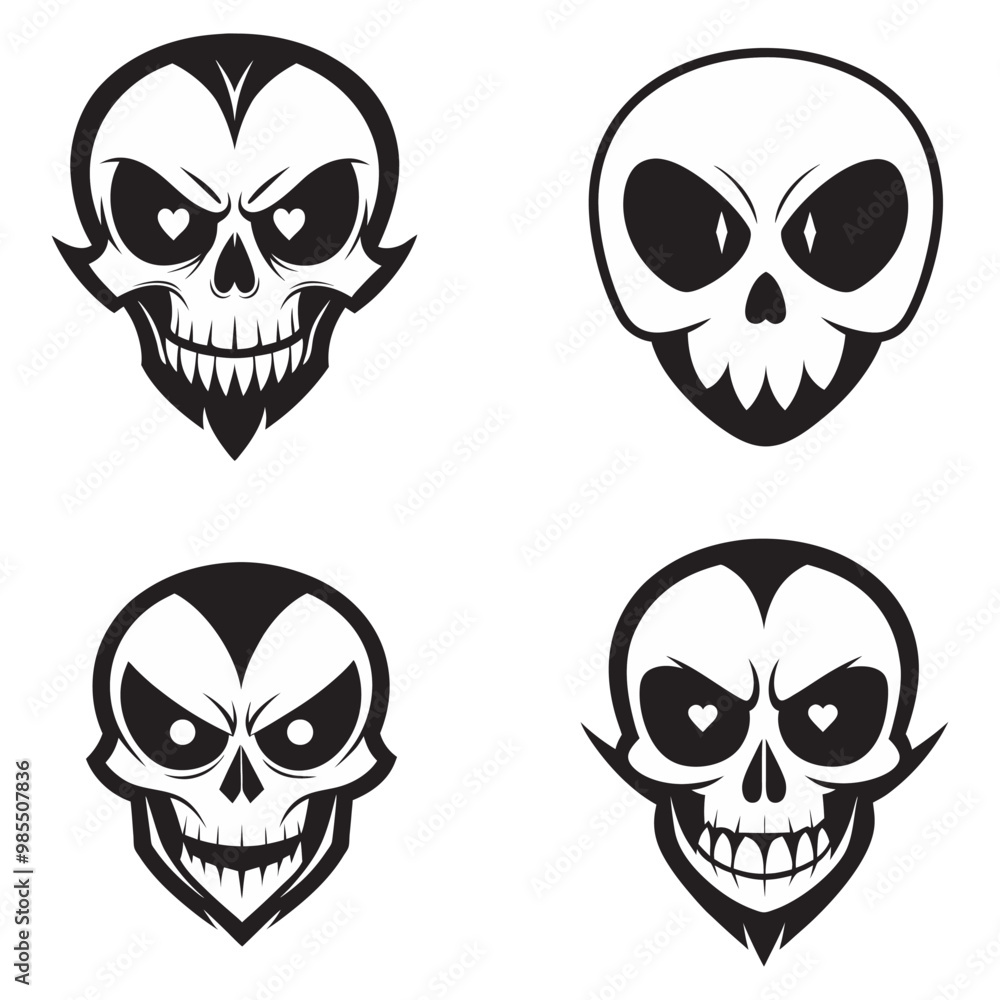 Halloween Skull Vector Set for Party Invitations and Posters Gothic Designs , Evil Skull Silhouettes for Halloween and Dark Art Halloween Skull Vector Set for Party Invitations and Posters Gothic Designs , Evil Skull Silhouettes for Halloween and Dark Art