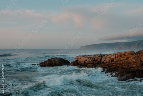 waves crashing on rocks