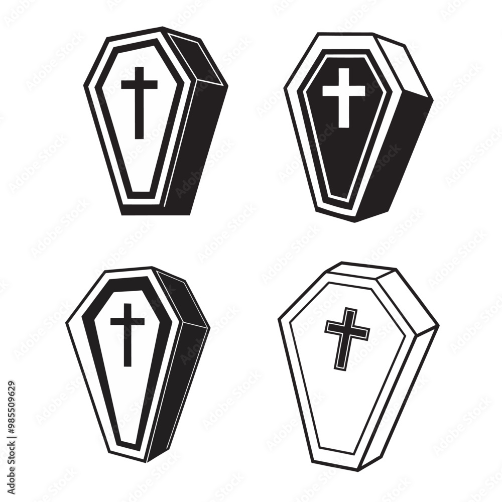 Black And White Spooky Coffin Vector Set For Halloween And Gothic Designs, Gothic Coffin Icon Set for T-Shirt and Apparel Design Black And White Spooky Coffin Vector Set For Halloween And Gothic Designs, Gothic Coffin Icon Set for T-Shirt and Apparel Design